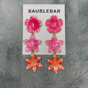 NWT Baublebar Teal Pink and Orange Tropical Hibiscus Flower Drop Earrings